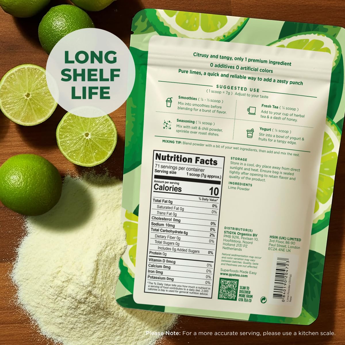 Gya Tea Co Lime Powder 1.1 lb (17.64 oz) - Rich in Vitamin C, Raw Lime Juice Powder - Water Flavor Enhancer for Drinks, Smoothies, Cooking, Cocktails