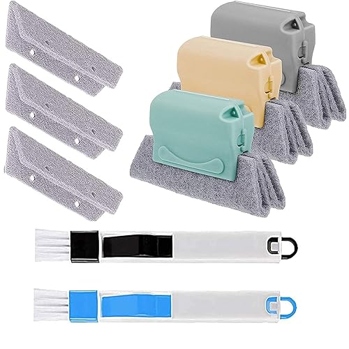 Magic Window Track Cleaner Tool Set - 3 Groove Gap Cleaning Brush + 2 Window Slot Clean Brush with Dustpan + 3 Replacement Cloth