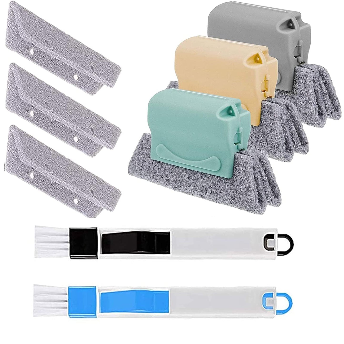 Magic Window Track Cleaner Tool Set - 3 Groove Gap Cleaning Brush + 2 Window Slot Clean Brush with Dustpan + 3 Replacement Cloth