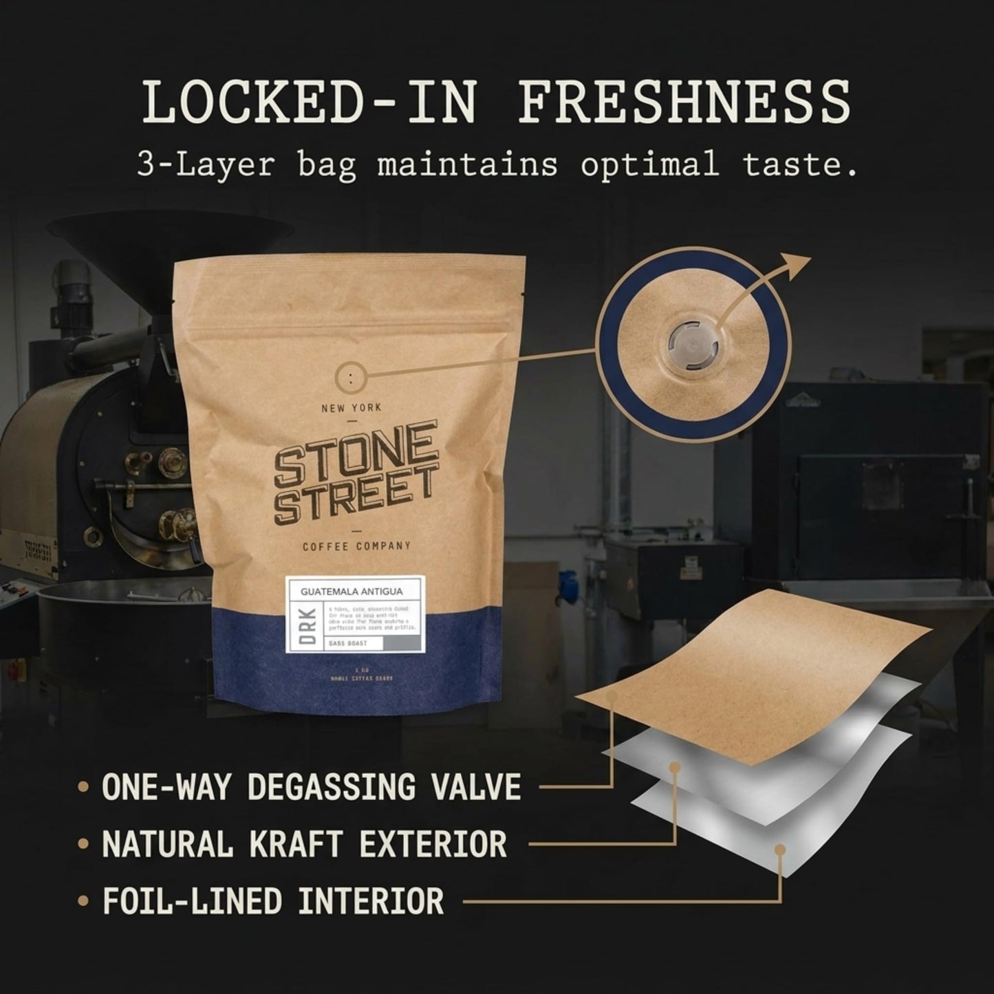 Stone Street Gourmet Guatemala Antigua Coffee, Whole Bean, Dark Roast, Single Origin, 1 LB Bag, Volcanic/High Altitude Soil