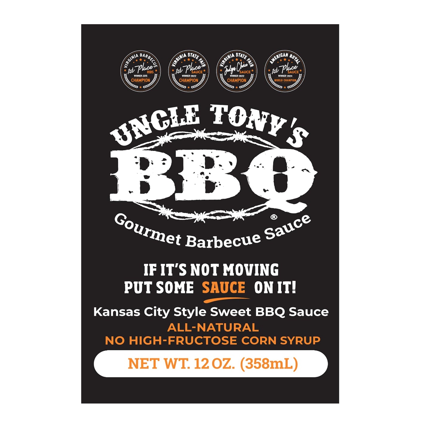 Uncle Tony’s BBQ Sauce - 2024 World Champion Barbecue Sauce - Sweet & Smoky Kansas City Style - All-Natural, Award-Winning Flavor - 12 oz