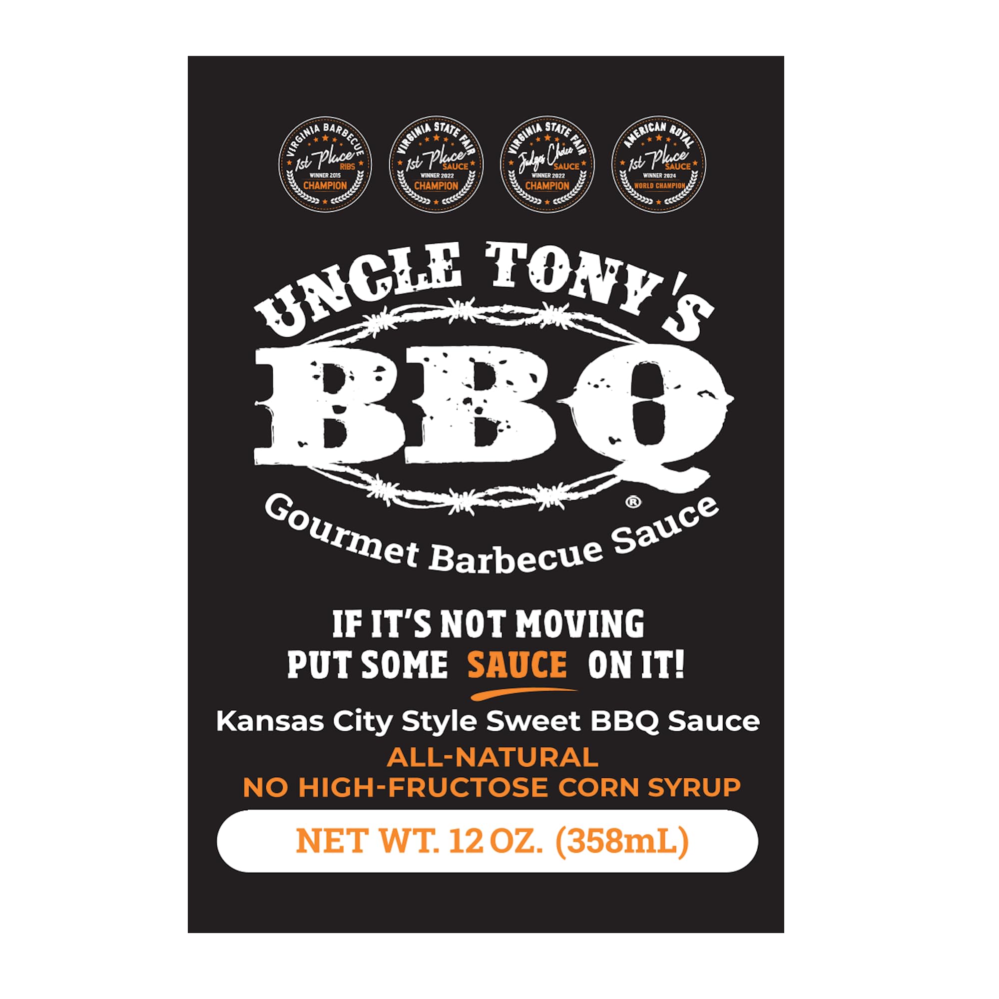 Uncle Tony’s BBQ Sauce - 2024 World Champion Barbecue Sauce - Sweet & Smoky Kansas City Style - All-Natural, Award-Winning Flavor - 12 oz