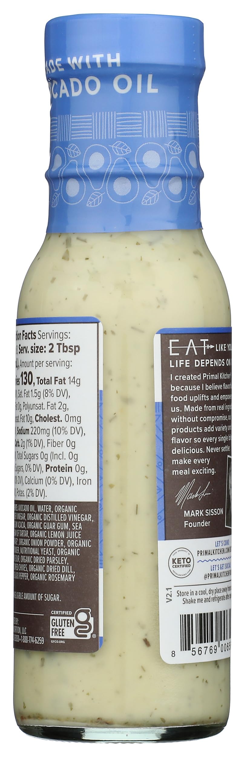 Primal Kitchen Vegan Ranch Salad Dressing & Marinade made with Avocado Oil, Whole30 Approved, Paleo Friendly, and Keto Certified, 8 Fluid Ounces