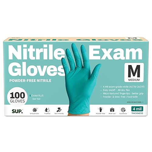SUP Powder-Free Nitrile Gloves, 100 Count Food Safe Latex-Free Disposable Gloves for Medical Cooking Cleaning Food Prep, Teal (Medium)