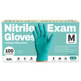 SUP Powder-Free Nitrile Gloves, 100 Count Food Safe Latex-Free Disposable Gloves for Medical Cooking Cleaning Food Prep, Teal (Medium)