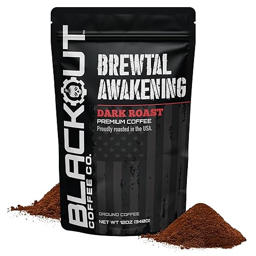 Blackout Coffee Brewtal Awakening Ground Coffee - Dark Roast, Bold Flavor - Freshly Roasted 12oz Bag