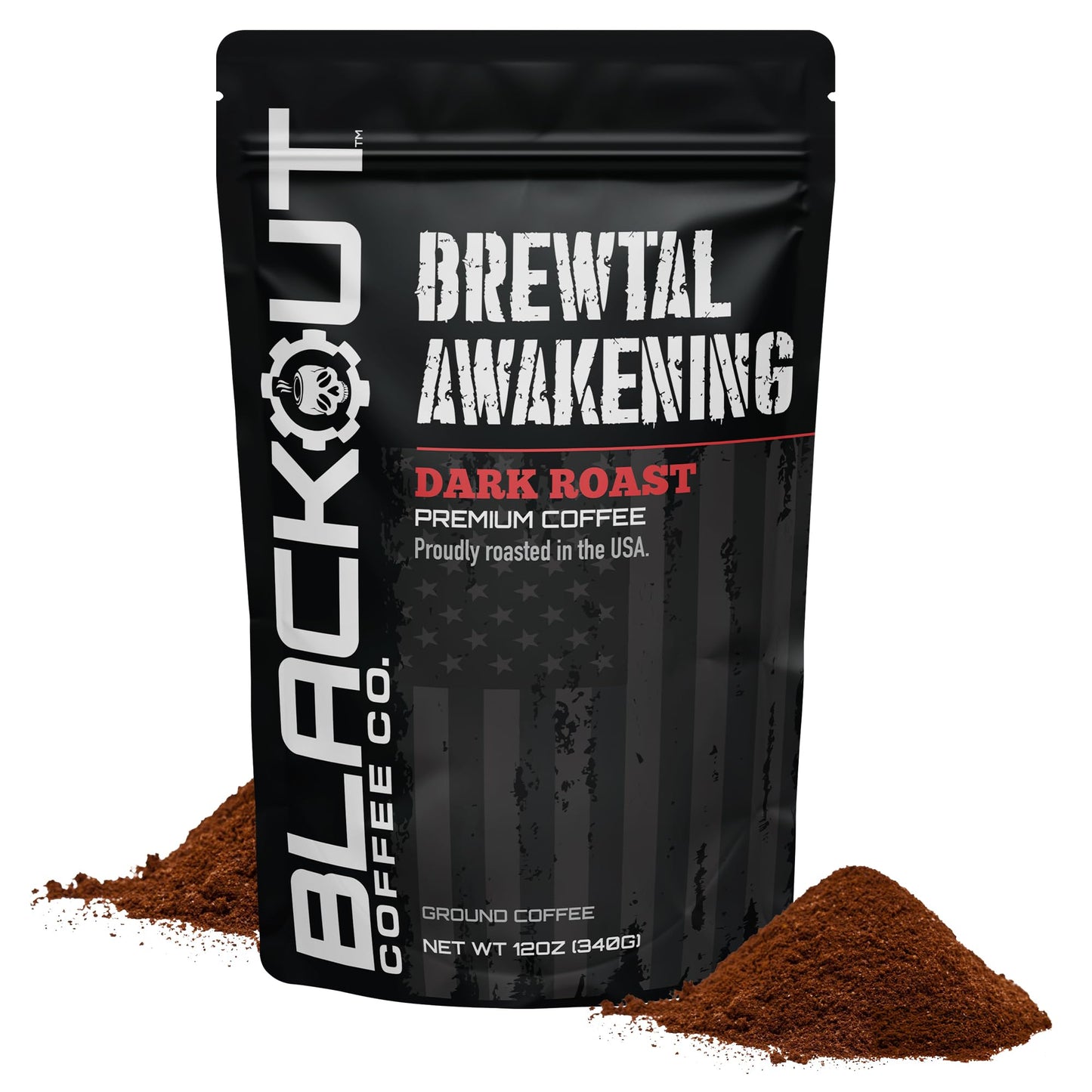 Blackout Coffee Brewtal Awakening Ground Coffee - Dark Roast, Bold Flavor - Freshly Roasted 12oz Bag