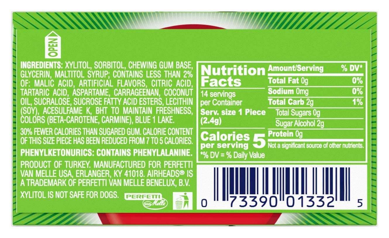 Airheads Chewing Gum, Sugar Free Gum with Micro-Candies, Watermelon Flavor Artificially Flavored, 14 Sticks (12-Pack)