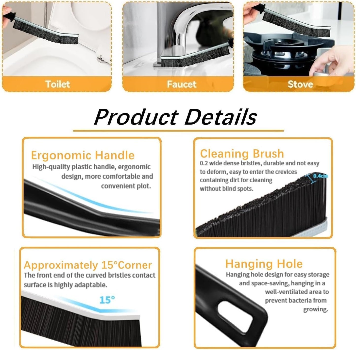 6Pcs Crevice Cleaning Brush, Cleaning Tools for Household Use, Multifunctional Gap Cleaning Supplies for Kitchen, Toilet, Bathroom, Vehicle, Window