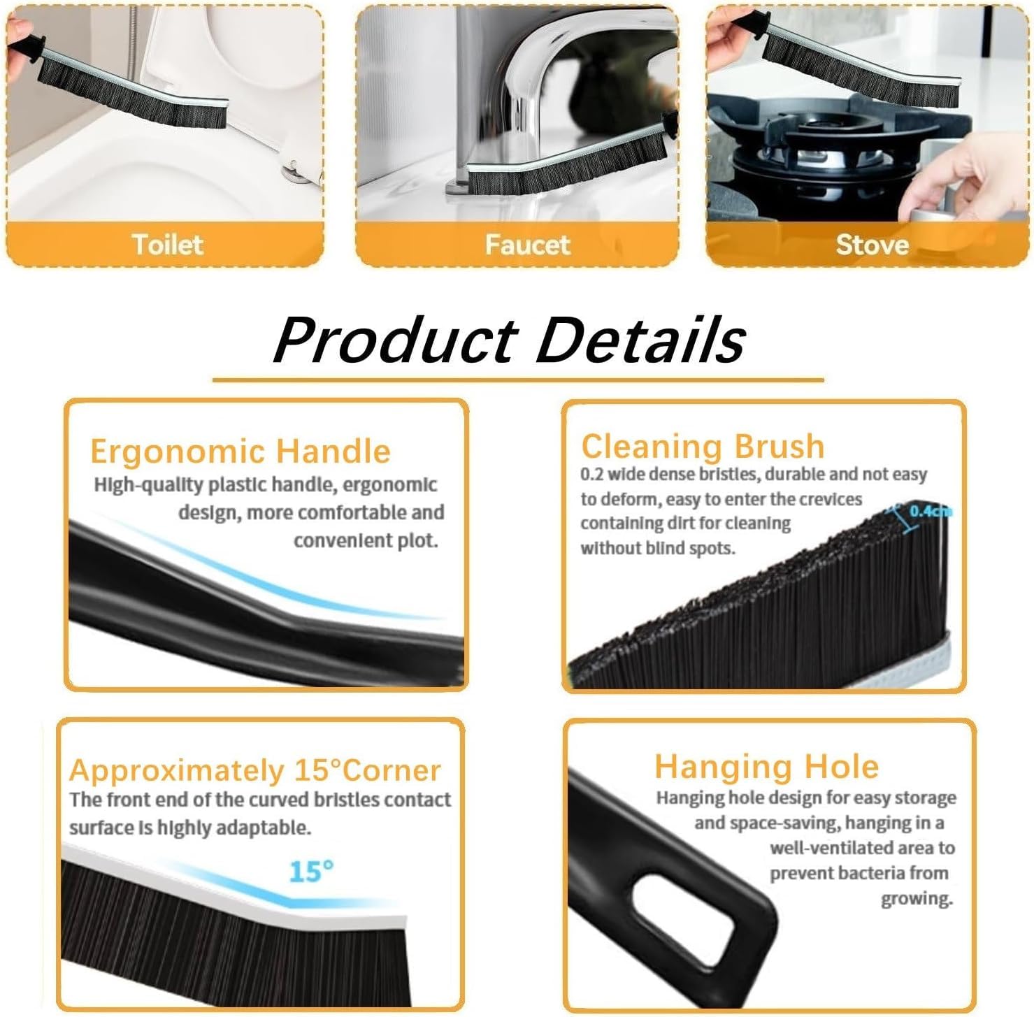 6Pcs Crevice Cleaning Brush, Cleaning Tools for Household Use, Multifunctional Gap Cleaning Supplies for Kitchen, Toilet, Bathroom, Vehicle, Window
