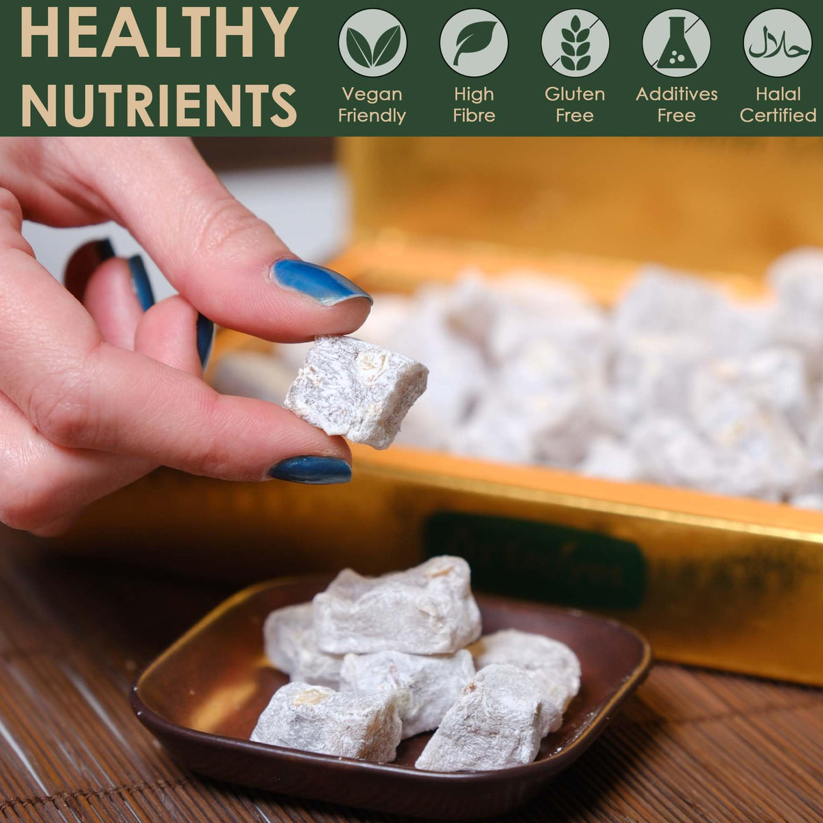 Turkish Delight with Pistachios - Traditional Lokum Candy Box, Authentic Turkish Sweets, Gourmet Arabic Dessert, Delicias Turcas, 17.6 oz (500g)