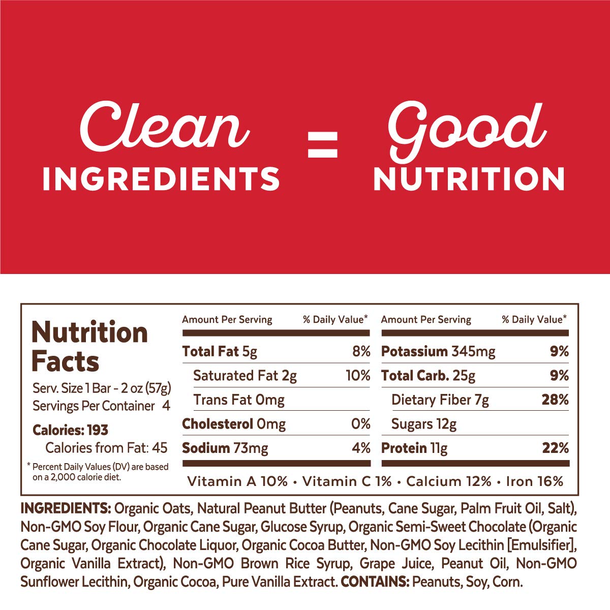 Snack Bars by Grab The Gold - Organic, Gluten Free, Vegan, Kosher, & Dairy Free - 11g of Protein - Chocolate Peanut Butter (4 Count)