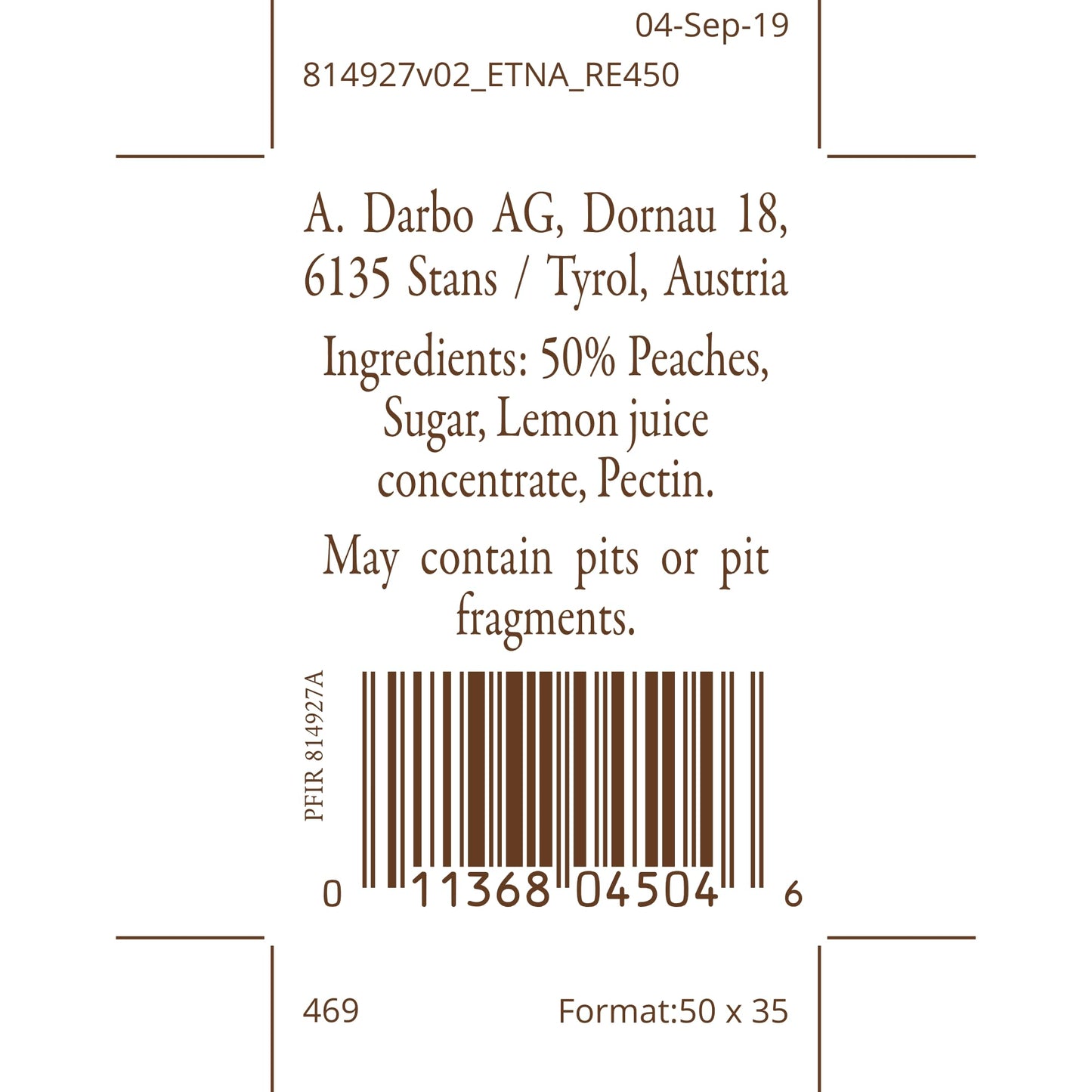 d'arbo All Natural Peach Fruit Spread, 16 Ounce