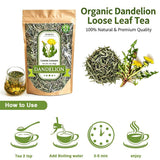 Dandelion Root Tea Loose Leaf, 2 oz (56g) - Organic Diente de Leon Herbal Tea for Liver & Kidney Cleanse, Digestive Aid, Natural Caffeine-Free