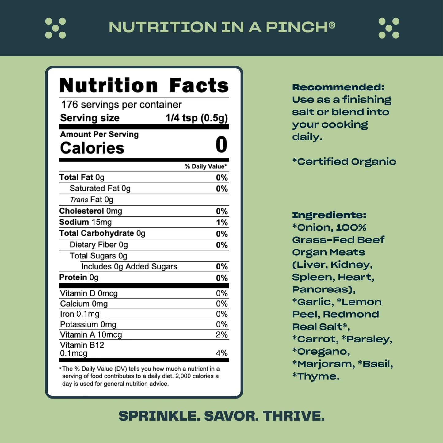 Pluck Zesty Garlic Organ Meat Blend Seasoning | From Grass-Fed & Grass-Finished Pastured Beef Organs with Redmond Real Sea Salt | As Seen on ABC’s