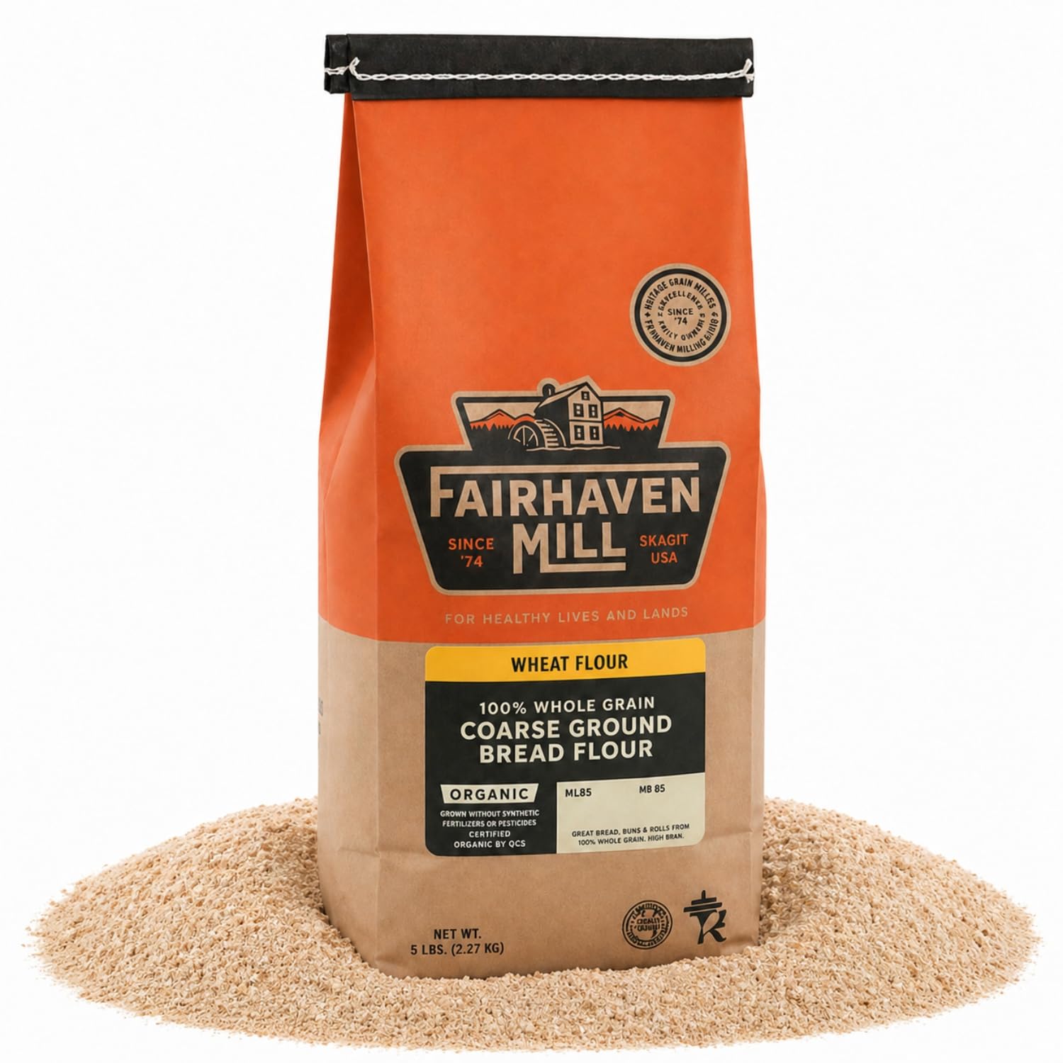 Fairhaven Mill Coarse Ground Whole Wheat Bread Flour - USDA Organic Certified and 100% Whole Grain - Rustic Texture for Artisan Loaves, Rolls, Pizza