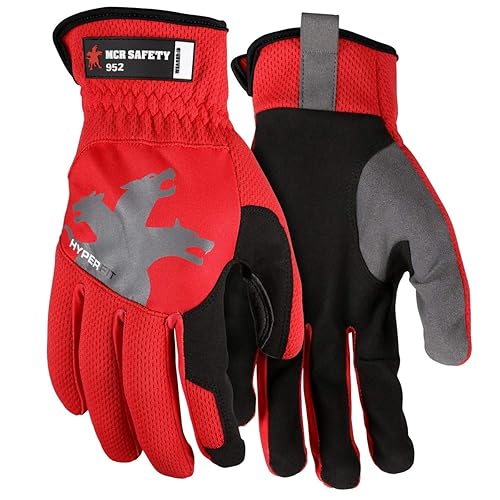 MCR Safety 952M HyperFit Mechanics Work Gloves, Synthetic Leather Palm Reflective Logo on Super