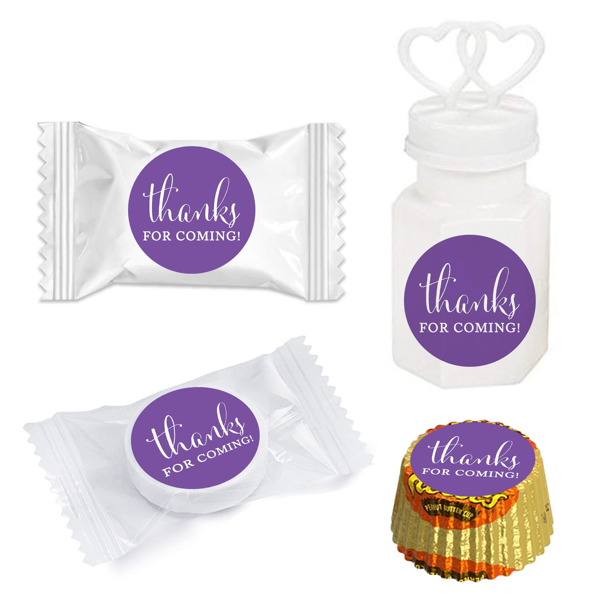 Andaz Press Chocolate Drop Labels Stickers, Thanks for Coming!, Royal Purple, 216-Pack, for Wedding Birthday Party Baby Bridal Shower Kisses Party