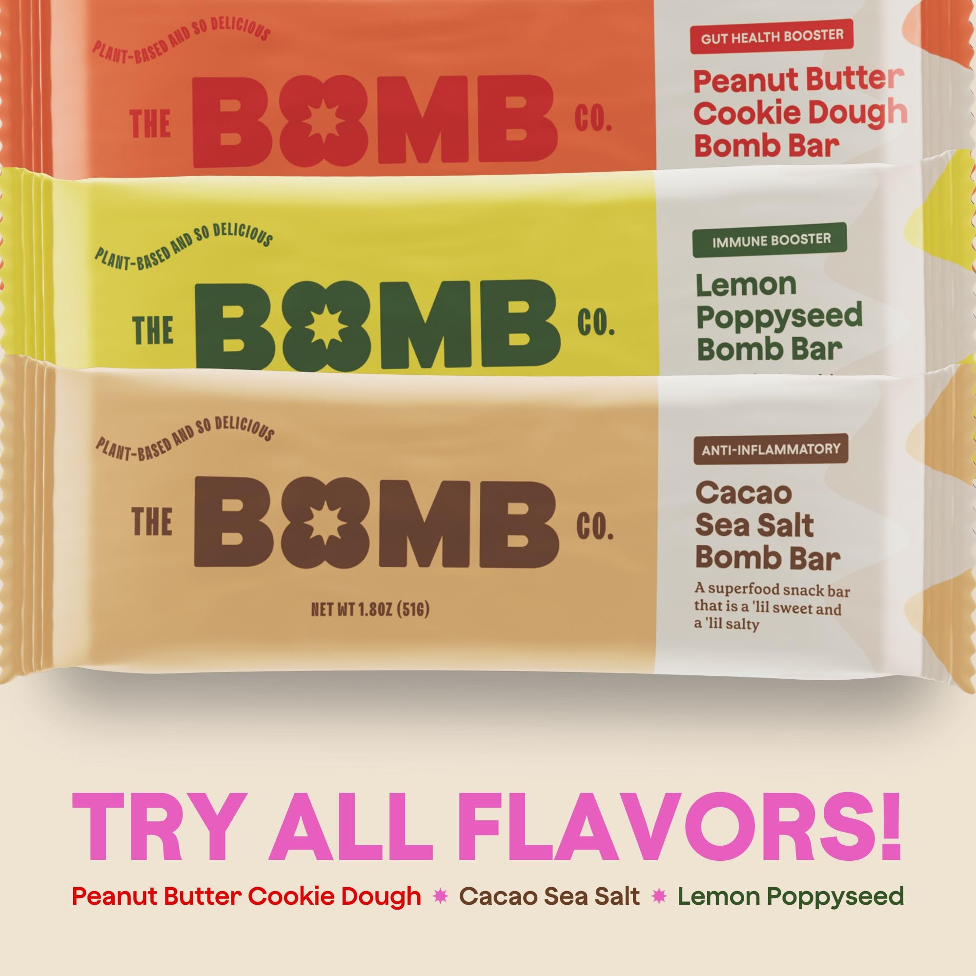 The Bomb Co. Bomb Bars Variety Pack, Healthy Snacks, Plant Based Bars With Superfood & Super Seeds, On the Go Snack & Breakfast Bar, Energy Support