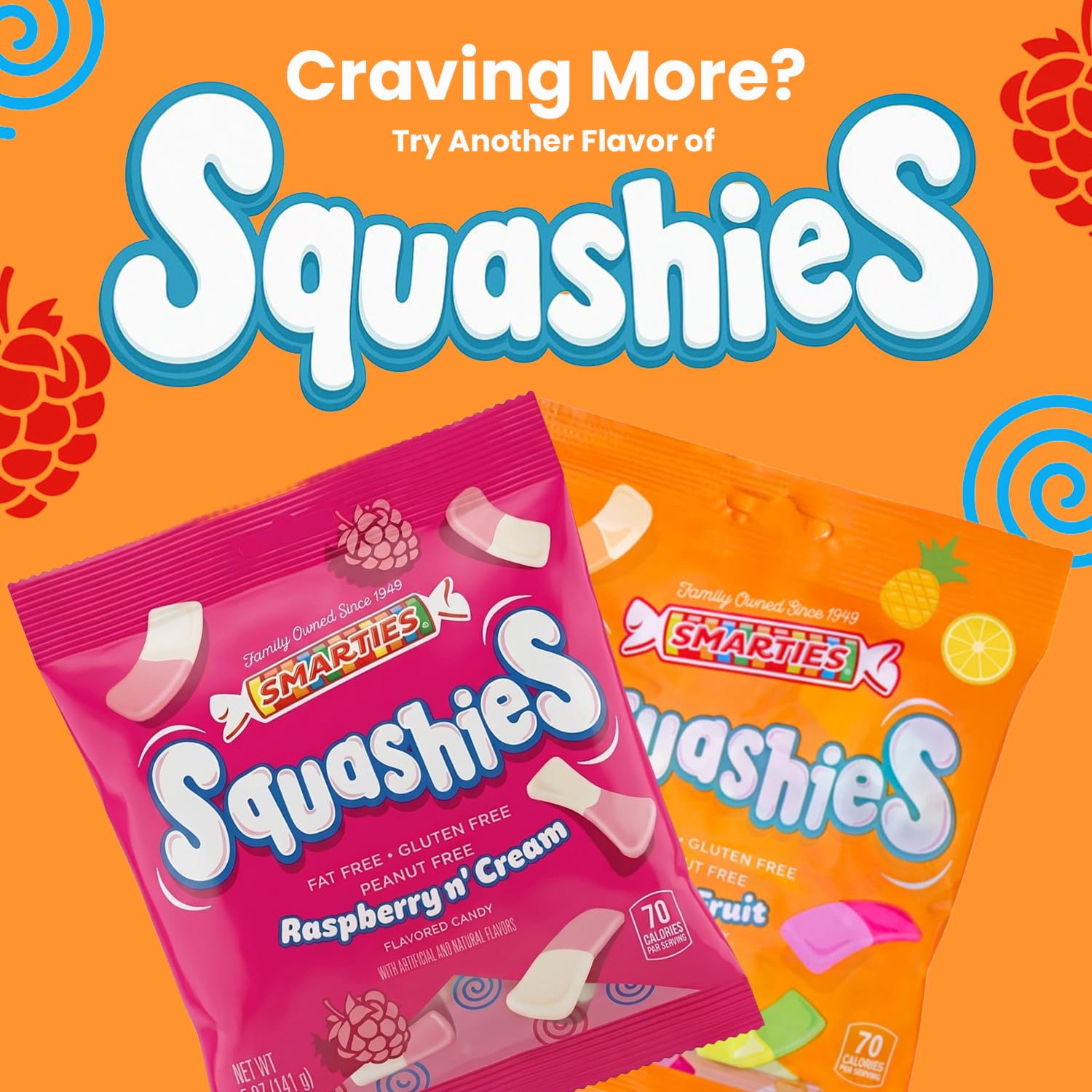 Smarties Squashies Mixed Fruit Flavor & Smarties Sampler Packet Variety Pack- Peanut Free, Gluten Free & Fat Free Gummy Candy - Perfect for Birthday