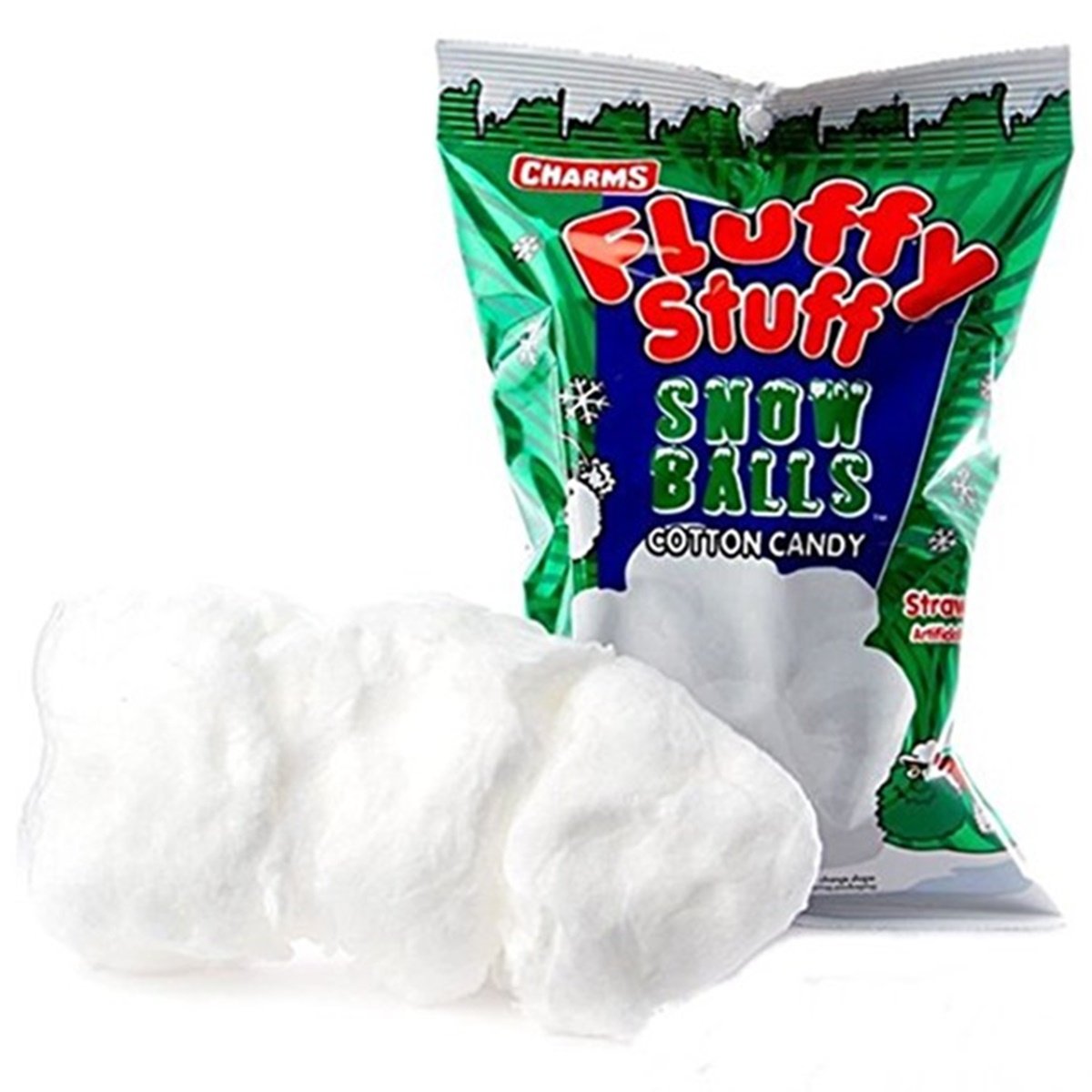 Fluffy Stuff Snow Balls Stawberry Flavored Cotton Candy, 2.1 oz, Pack of 3