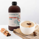 Harmony Leaf Masala Chai Concentrate, 16 oz, Black Tea and Spices Chai Latte Base, 1 to 1 Mix, Vegan, No Artificial Flavors