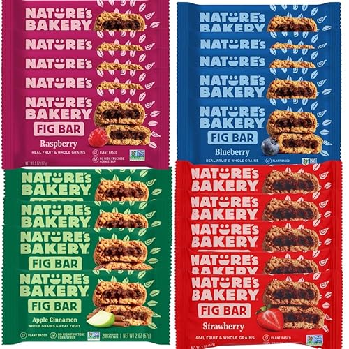Nature’s Bakery Fig Bars Variety Pack, 19 Count - Apple Cinnamon, Original Fig, Blueberry & Raspberry - Soft-Baked Snack Bars for On-the-Go