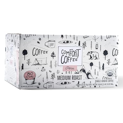 Mt. Comfort Coffee Organic Peru Medium Roast, 80 Count Coffee Pods - K-Cup Compatible Including 2.0 - Roasted Ground Coffee
