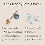 Vove Bamboo Dish Brush with 3 Replacement Heads, Plastic-Free Kitchen Scrub Brush for Pots Pans and Dishes, FSC-Certified Bamboo Handle with Natural