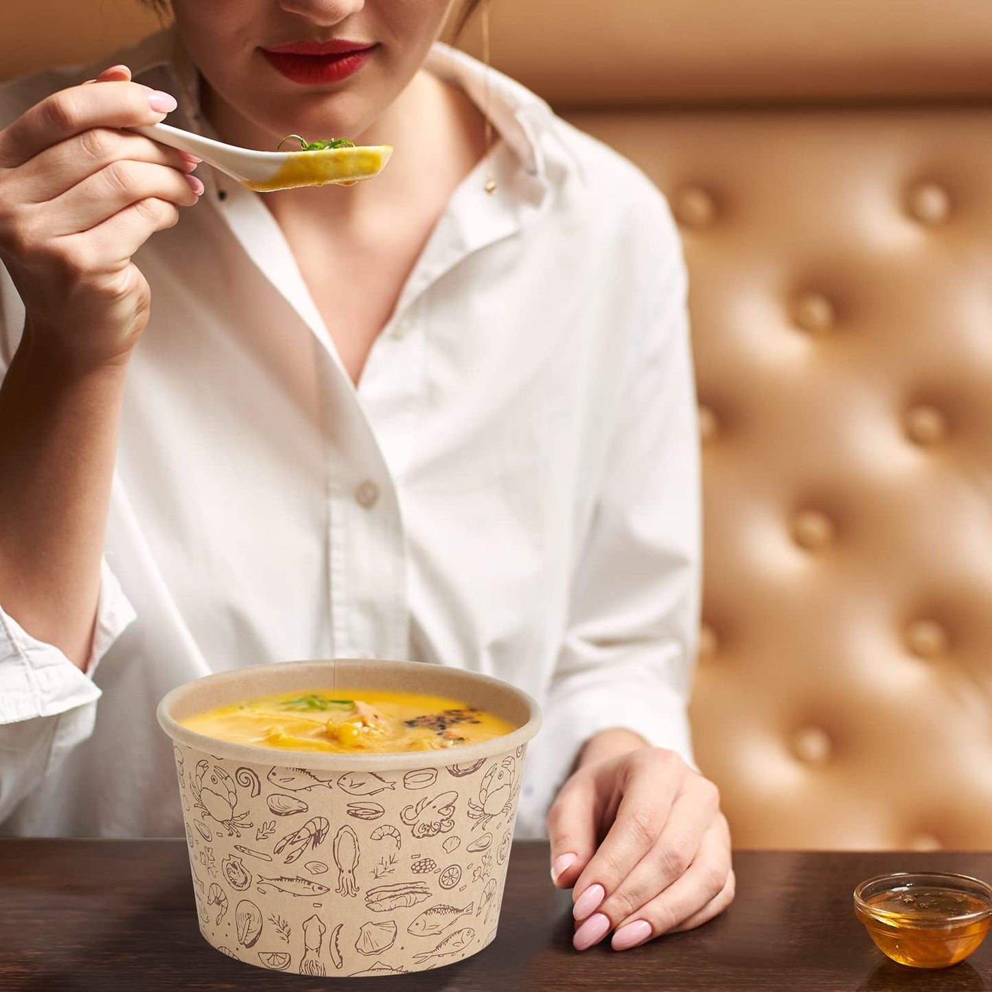 LITOPAK 50 Pack 8 oz Paper Containers with Vented Lids, Kraft Paper Food Cups, Soup Containers Cups with Lids, Disposable Bowls for Hot Soup