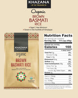 Authentic Organic Brown Basmati Rice by Khazana in 10 lb Bag - Aromatic and Flavorful Indian Grain - Non-GMO, Gluten Free, Kosher, Cholesterol Free