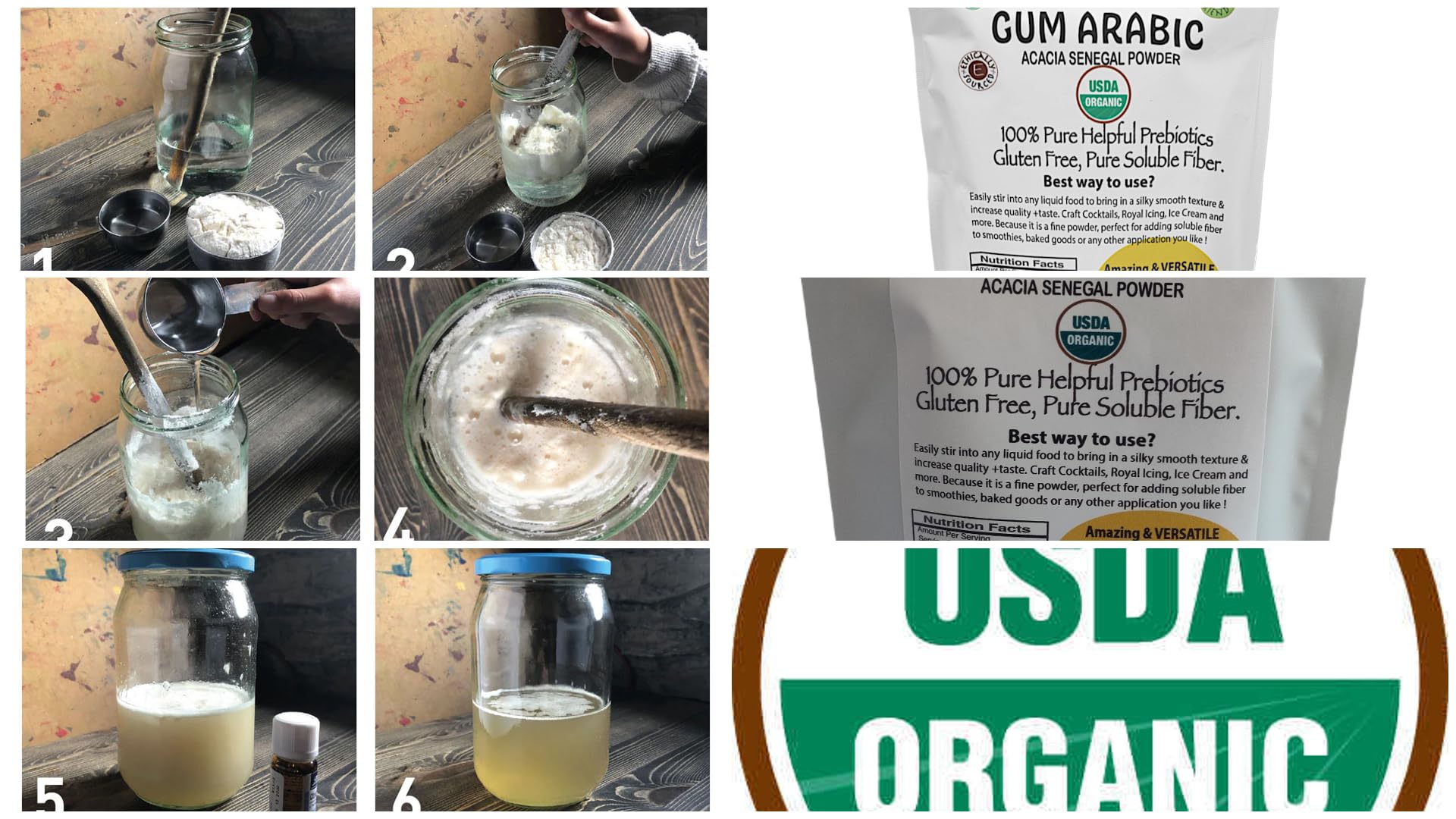 Gum Arabic Powder, USDA Organic | 4 oz. Easy use Bag | Gum Acacia Use as Food emulsifier thickener or DIY Watercolors
