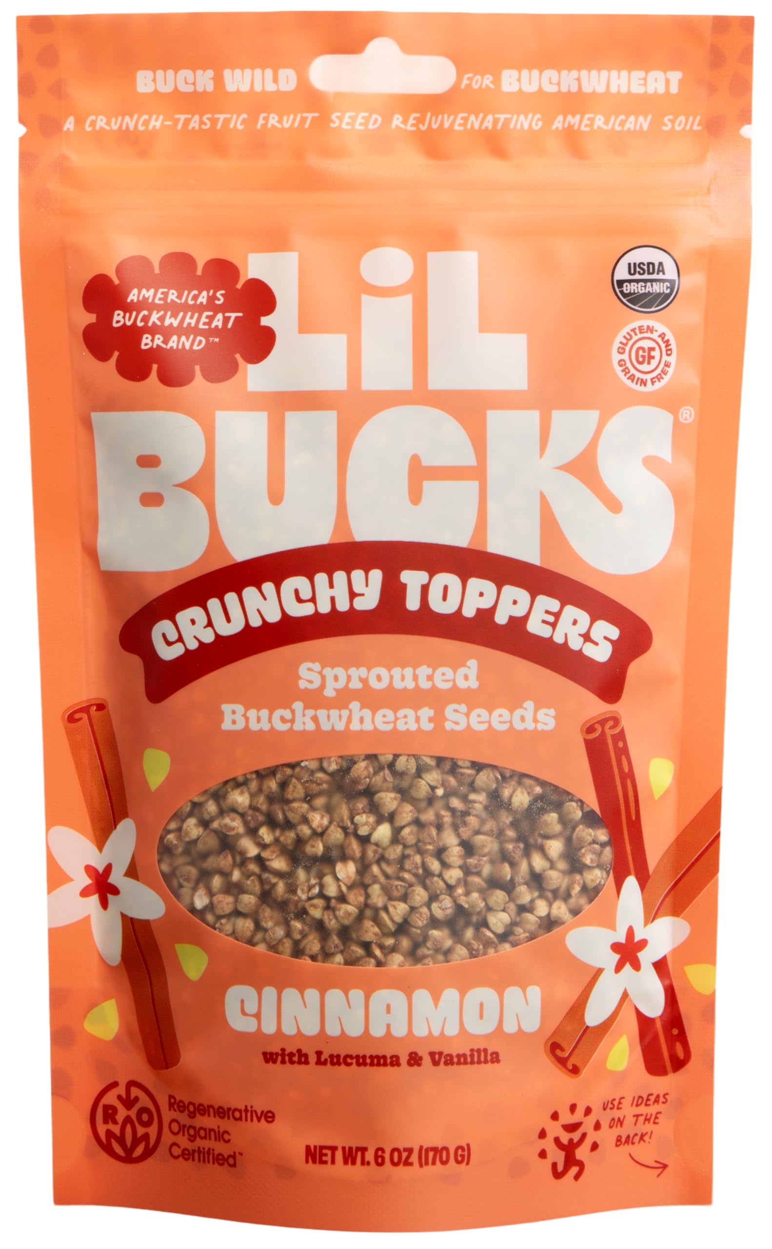 Lil Bucks Sprouted Regeneratively Grown Buckwheat Seeds- Paleo Cereal, Gluten-Free Granola, High in Protein, Low Sugar, Organic Superseed Crunch