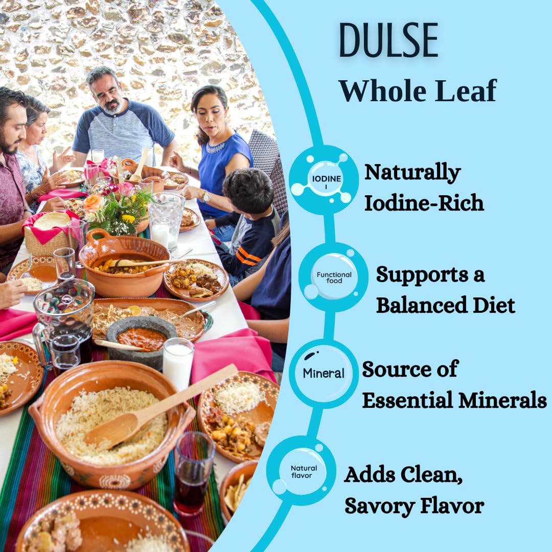 Aqua Veggies Organic Dulse Whole Leaf - Sun-Dried Atlantic Seaweed from Bay of Fundy - Iodine-Rich Vegan Superfood - B6, B12, Iron, Calcium, Magnesium