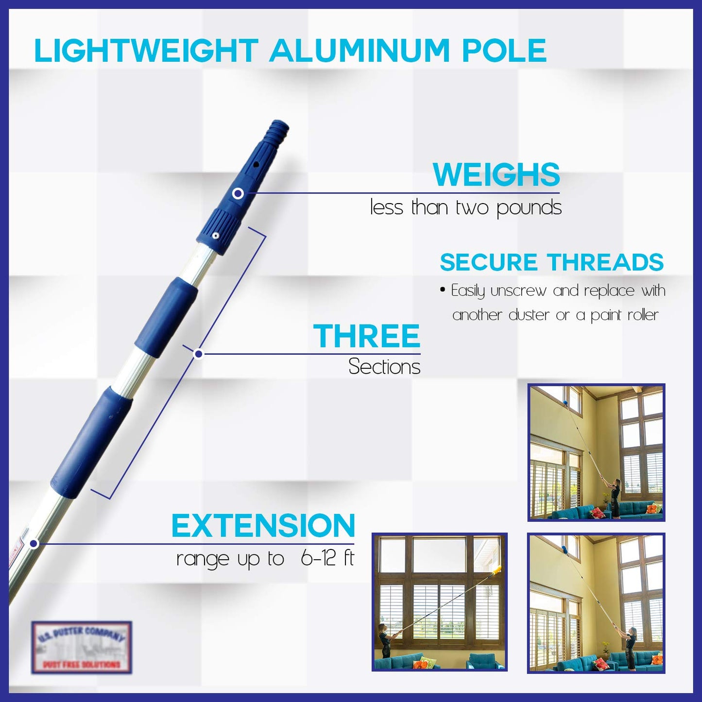 Cobweb Duster with Extension Pole, Plus Size Microfiber Ceiling Fan Duster Extendable 20 feet Reach, 3-Stage Aluminum Telescoping Pole Long Handle