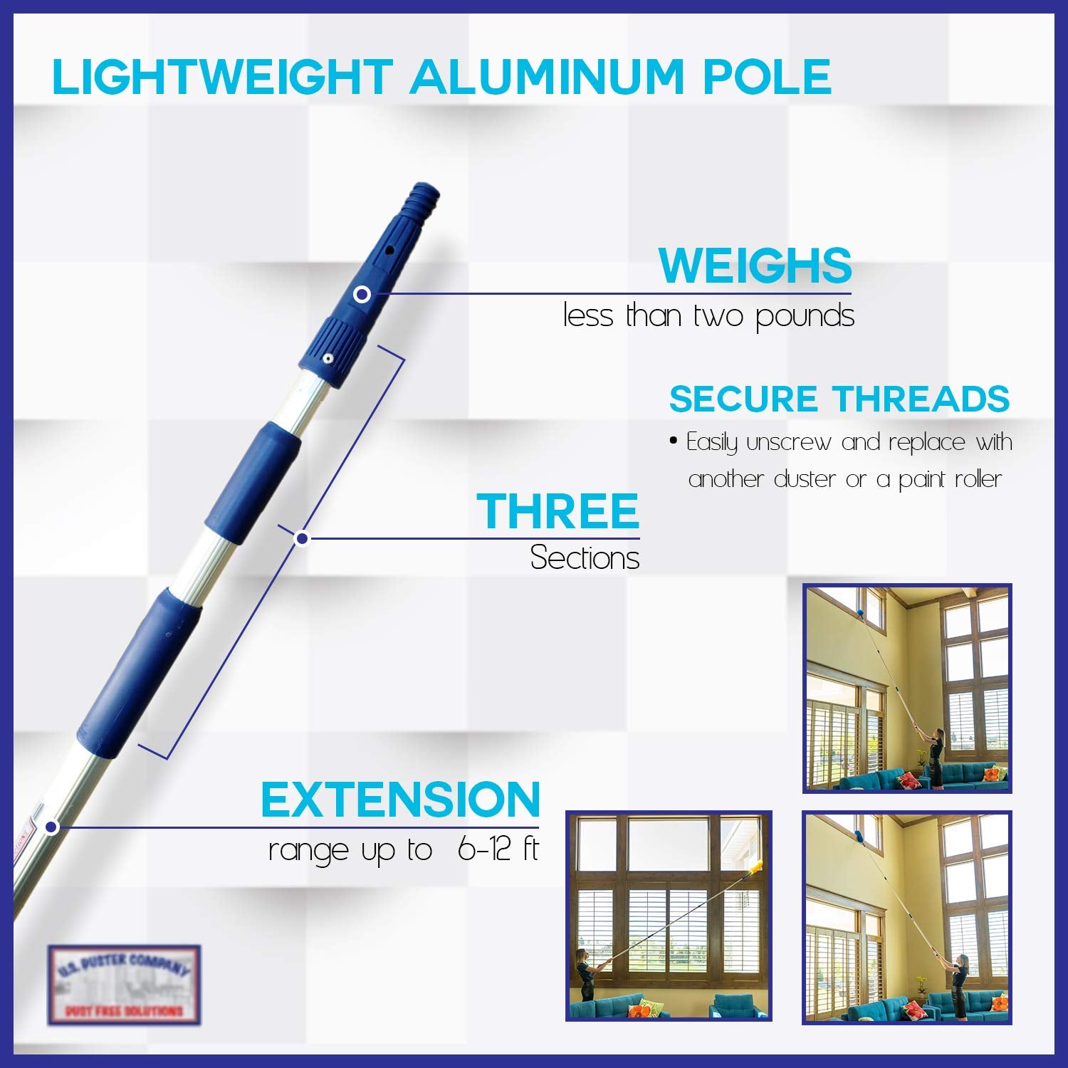 Cobweb Duster with Extension Pole, Plus Size Microfiber Ceiling Fan Duster Extendable 20 feet Reach, 3-Stage Aluminum Telescoping Pole Long Handle