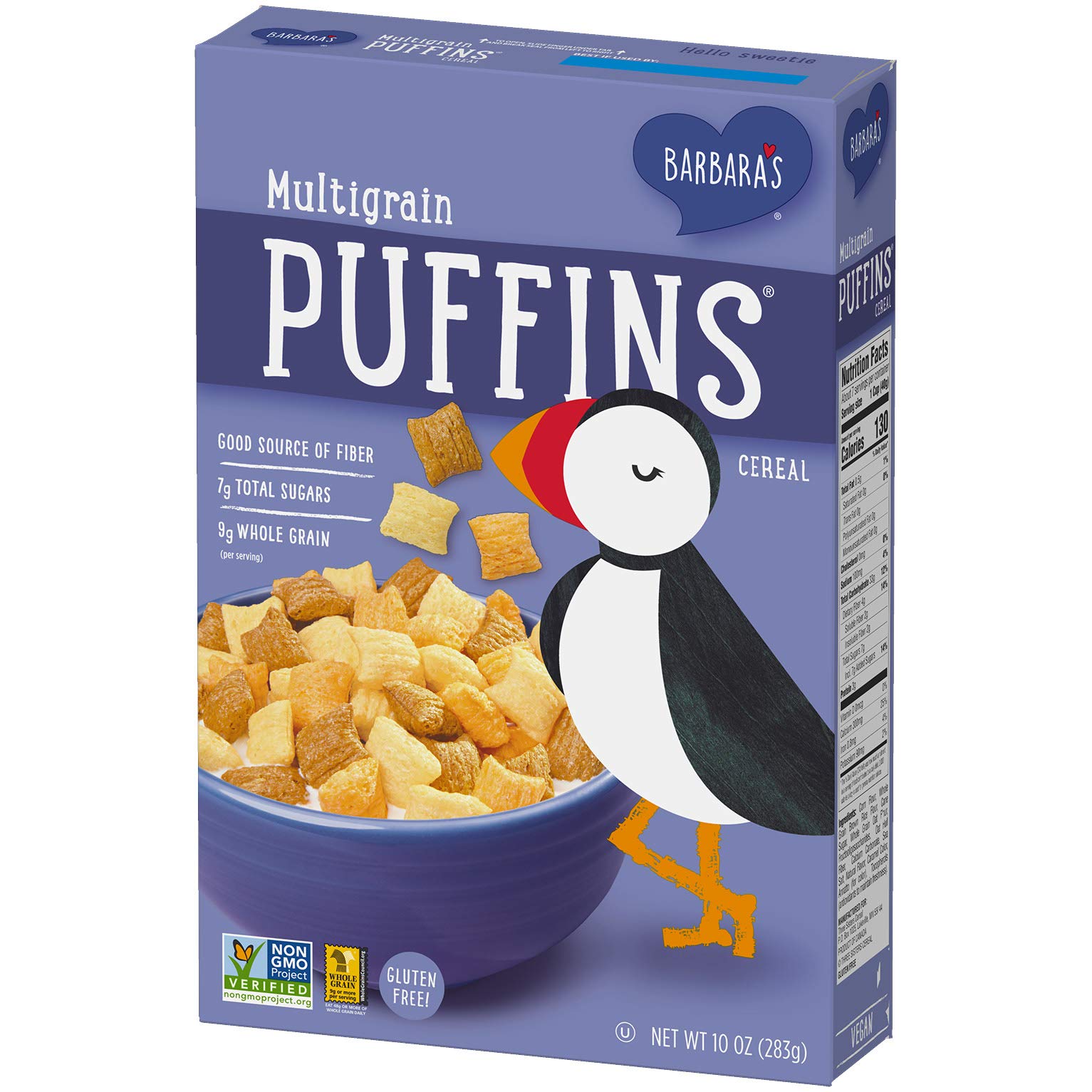 Barbara's Puffins Multigrain Cereal, Gluten Free, Non-GMO, 10 Oz Box