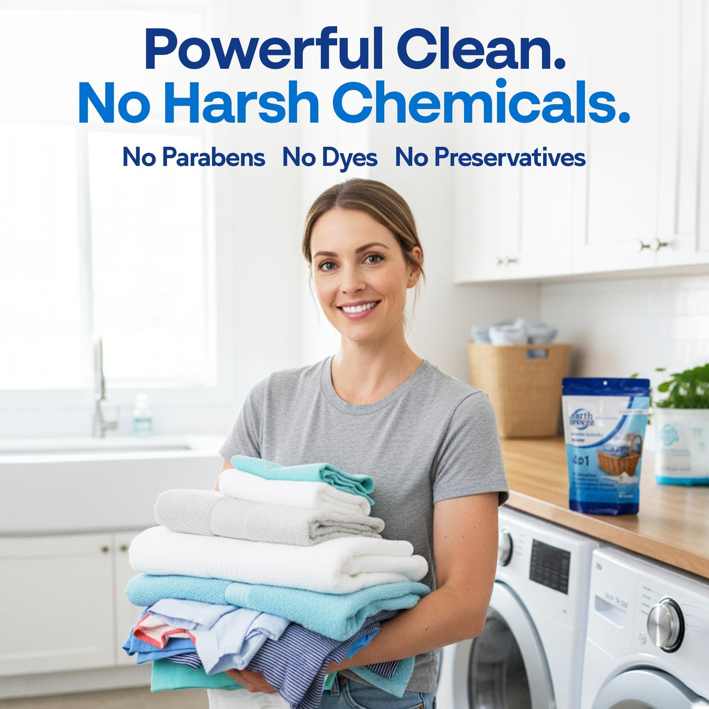 Earth Breeze Enzyme Laundry Booster Powder - 2lbs (64 Loads) - Powerful 4-in-1 Bio-Enzyme Formula Deep Cleans, Tackles Odors, Fights Stains