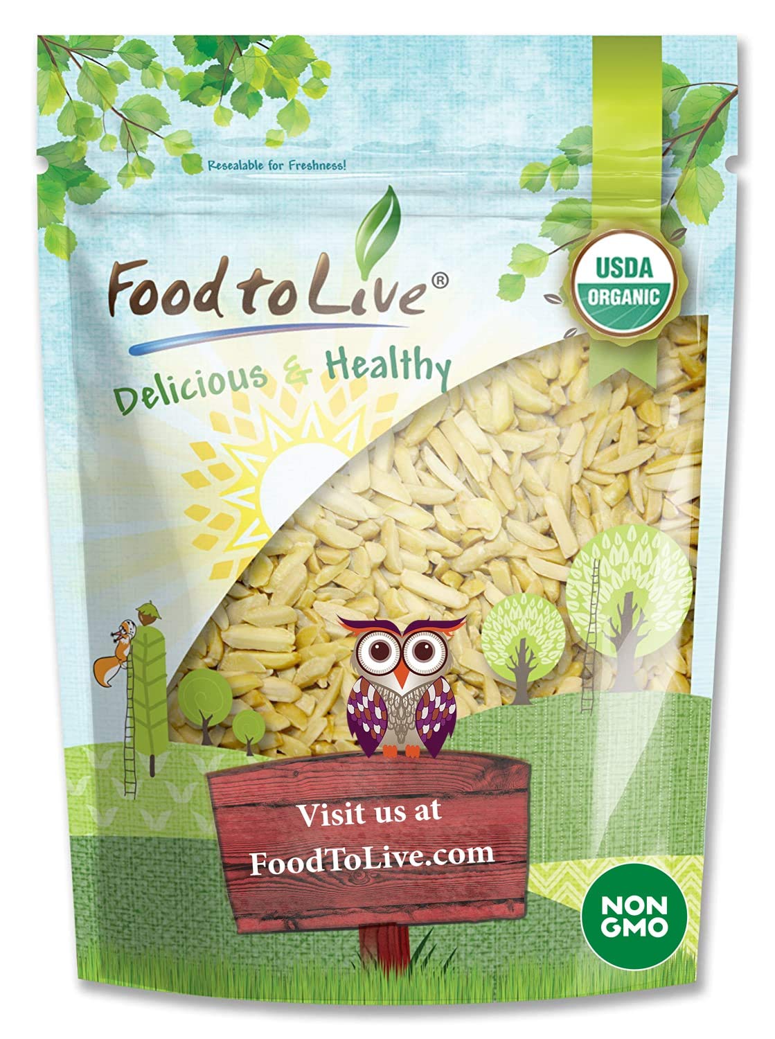 Food to Live Organic Blanched Slivered Almonds, 12 Ounces - Non-GMO, Raw, Unpasteurized, Unsalted, Vegan, Keto, Paleo, Kosher, Bulk, Protein, Dietary