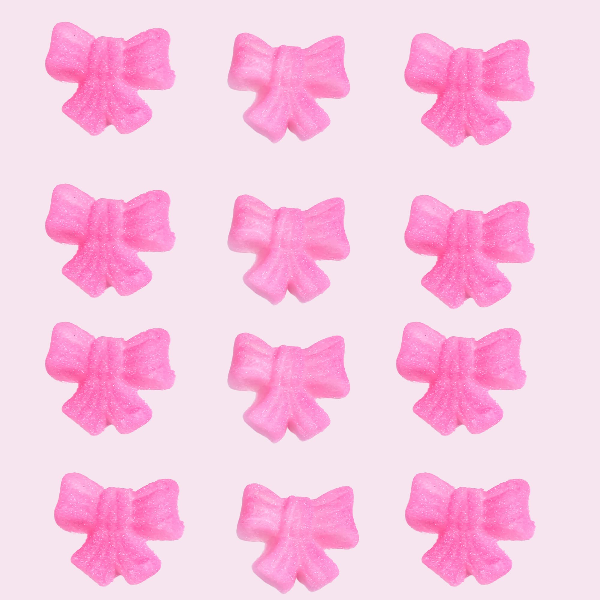 12pk Shimmer Baby Pink Ribbon Bows Cake Cupcake Sugar Decoration Toppers