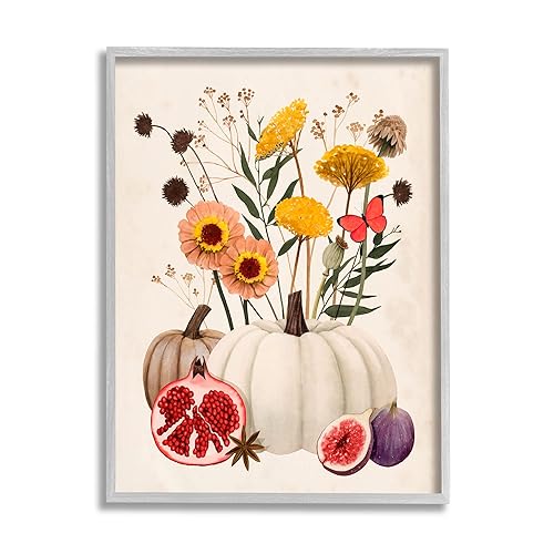 Stupell Industries Autumn Harvest Arrangement Pumpkin Pomegranate Fig Fruits, Design by Grace Popp