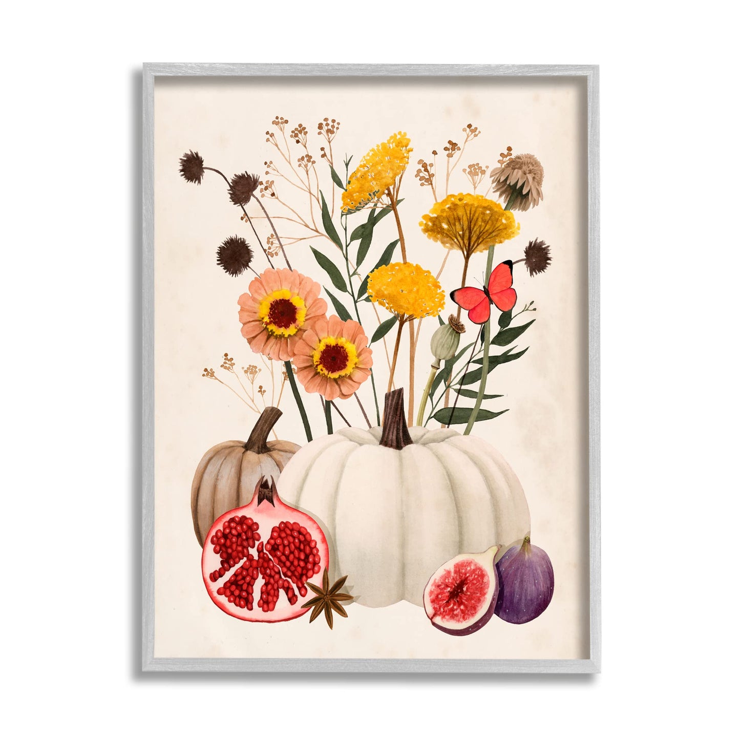 Stupell Industries Autumn Harvest Arrangement Pumpkin Pomegranate Fig Fruits, Design by Grace Popp