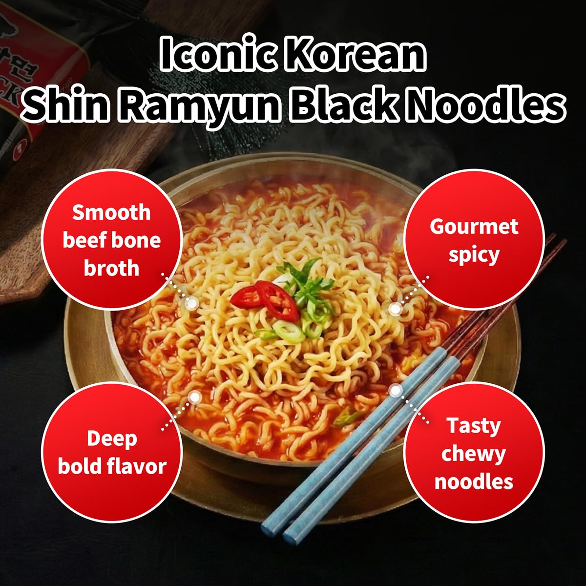 Nongshim Shin Ramyun Black Noodles, Spicy Korean Signature Instant Ramyun, Rich Beef Bone Broth, Pantry Essential Korean Noodles, Quick and Easy, 4.58
