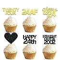 18pcs Black Gold Glitter Dessert Cupcake Pick for Straight Outta 2002 Cheer to 24 Years Old Theme Decor Supplies Happy 24th Birthday Party Decoration