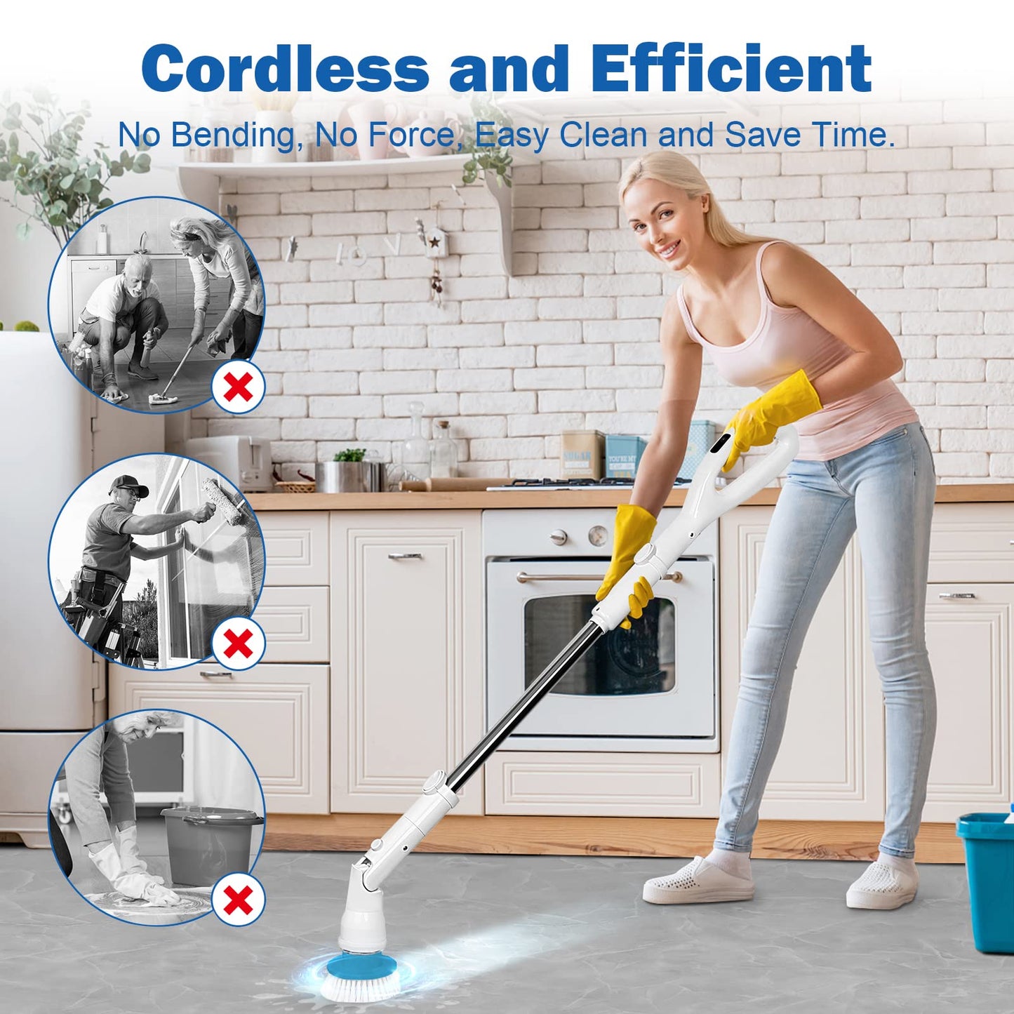 Electric Spin Scrubber Cleaner Brush: 360 Cordless Shower Scrubber Power Bathroom Scrubber with 3 Multi Purpose Replaceable Cleaning Brush Heads & 1