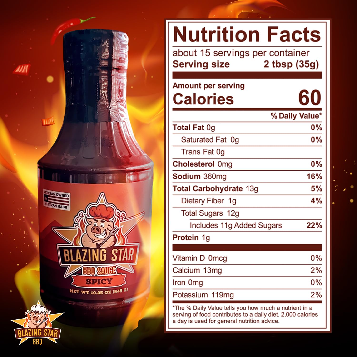 Blazing Star Spicy BBQ Sauce - Sweet, Tangy, and Smoky Barbecue Sauce with Heat - Use as Marinade, Glaze, or Dipping Sauce - Great for Ribs, Chicken