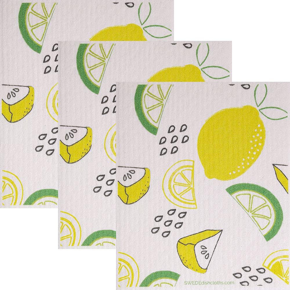 SWEDEdishcloths - Cellulose Sponge Dish Towels - Set of 3 Lemon Lime Swedish Dish Cloths