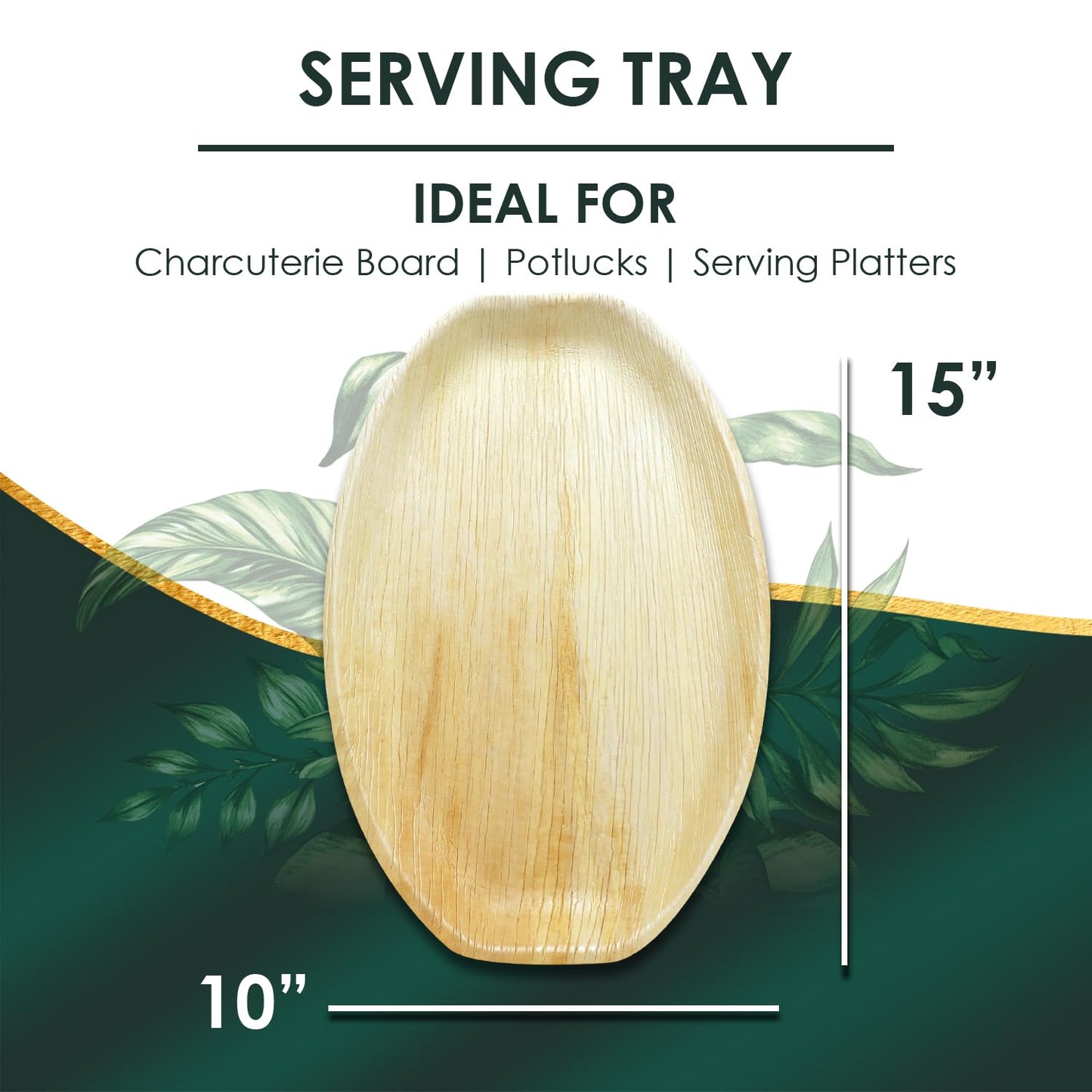 Planet Pantry Disposable Oval Tray 15" x 10" Wooden Bamboo-Like Serving Tray Paper and Plastic Alternative Eco-Friendly for Food, Party, Buffet (10
