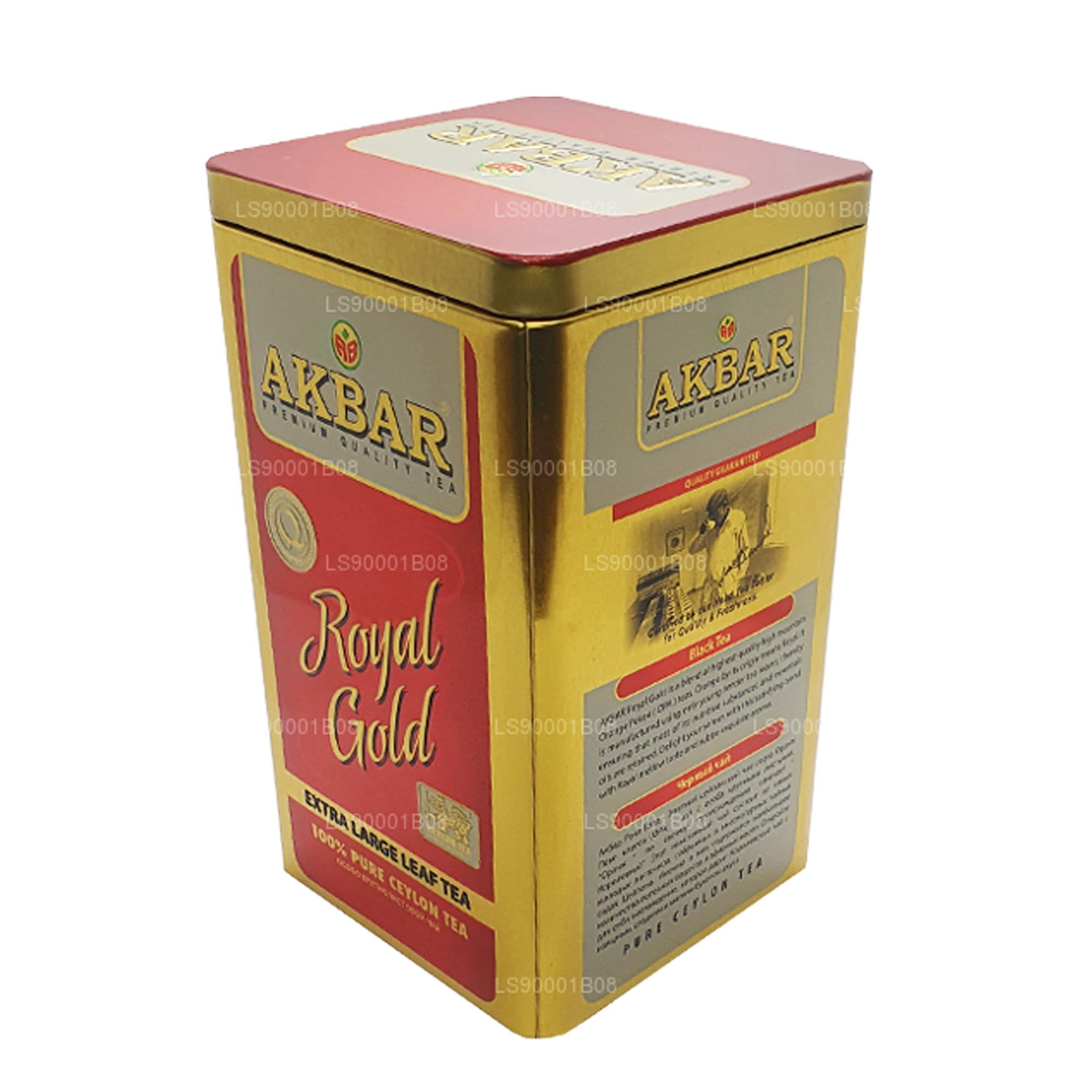 Akbar Royal Gold - Big Leaf OPA Ceylon Black Tea, Loose Leaf in Gold Tin, 250g | Smooth, Light Floral Aroma | Whole-Leaf Orange Pekoe A