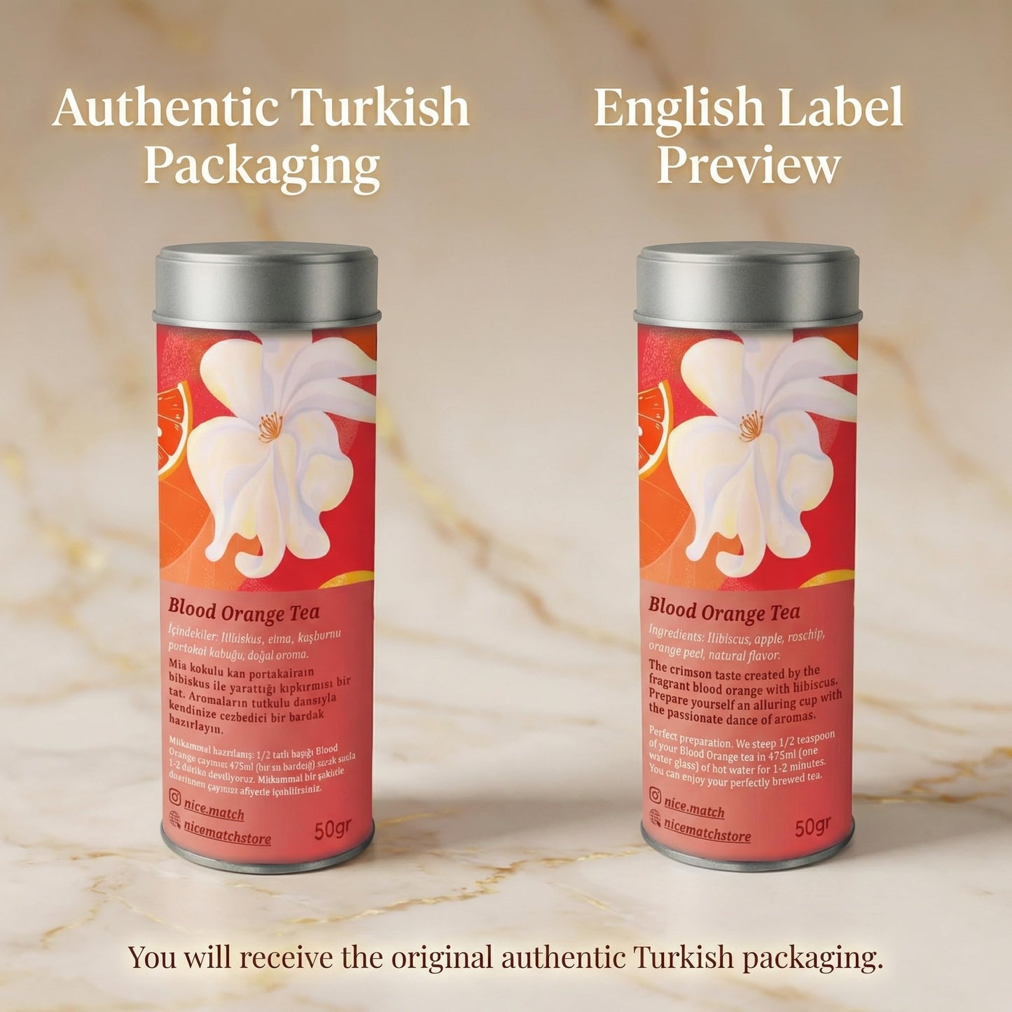 Blood Orange Hibiscus Tea Loose Leaf - Pure & Natural Herbal Fruit Tea with Hibiscus, Apple, Rosehip & Orange Peel - Antioxidant Rich Blood Orange